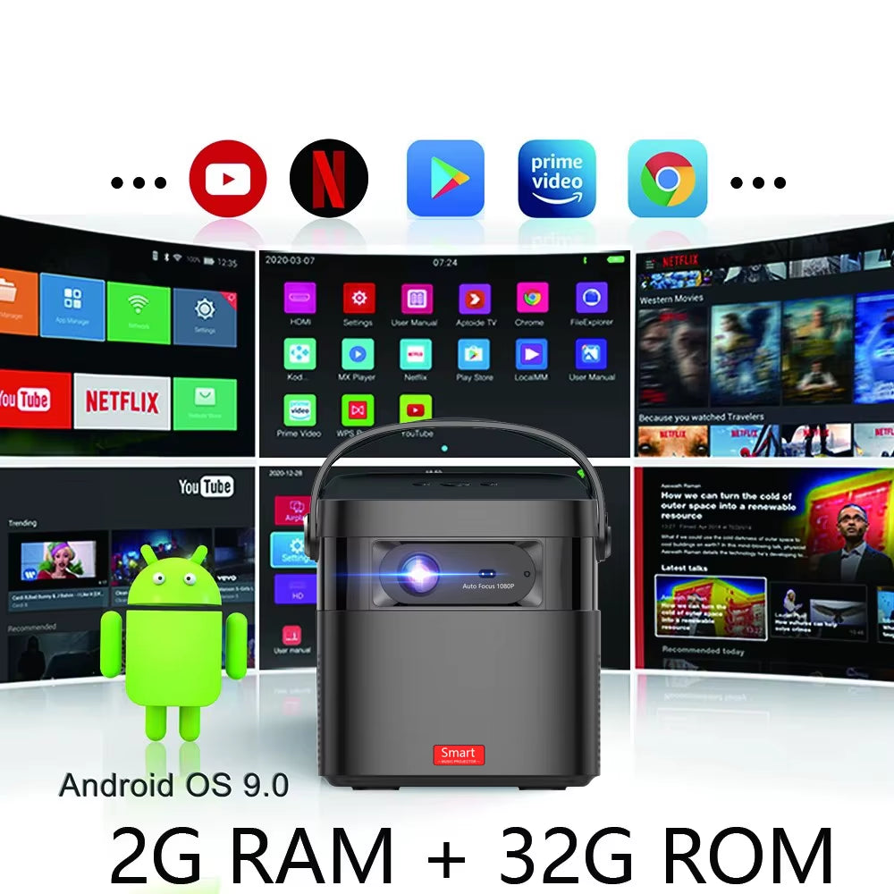 Auto Focus 4K 3D DLP Projector Android 9.0 Build Battery Daytime Proyector 5G Wifi 2G+32G Memory Game Video Beamer