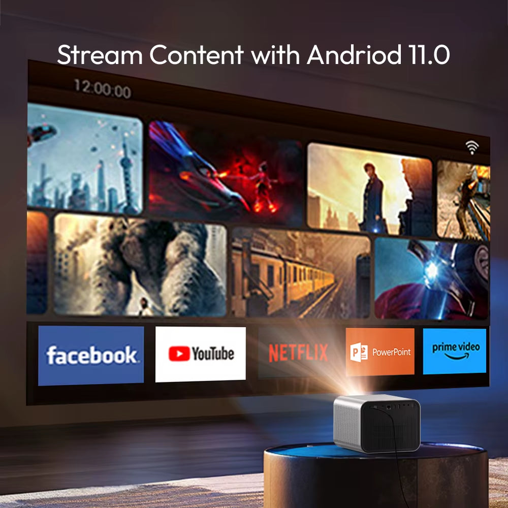 R90 Rock Full HD 1080P DLP Projector 2200 ANSI Lumens Android TV 11.0 3D 4K Supported Smart Home Theater Projector