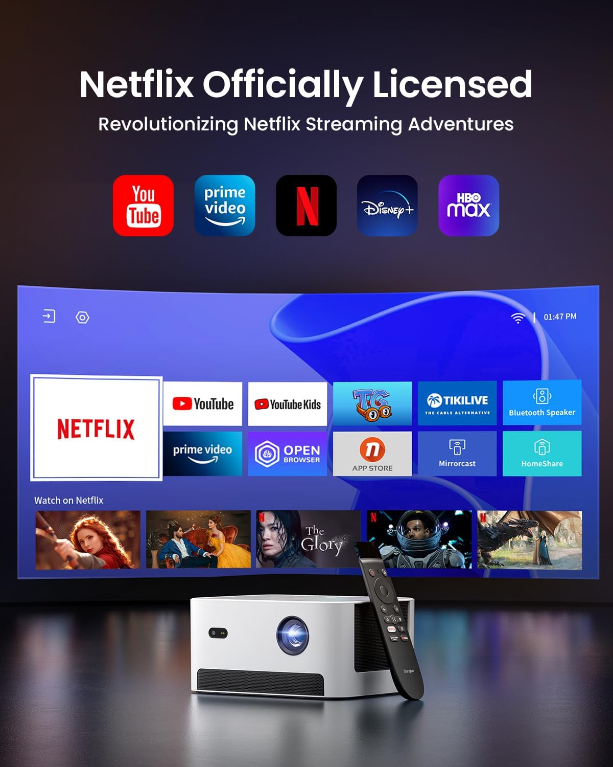 Neo Mini Portable Projector 1080P, 540 ISO Lumens, Netflix Officially-Licensed,180" Display, 2X6W Dolby Audio, HDR10, Auto Focus, DLP Projector with Wifi and Bluetooth