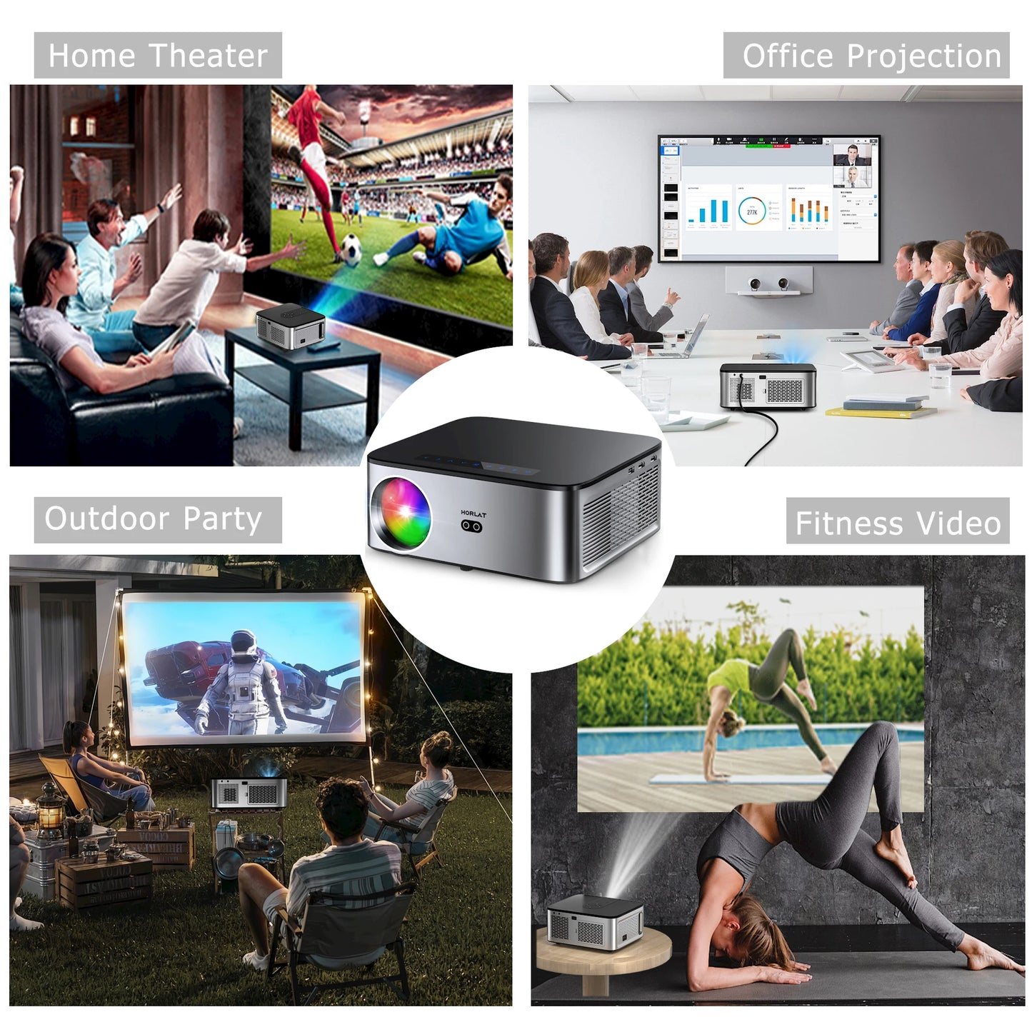 New 1600Ansi Beamer Android 4K Outdoor Projector 32GB Rom Full HD 1080P 8K Video Home Theater Auto Focus Keystone 5G Wifi