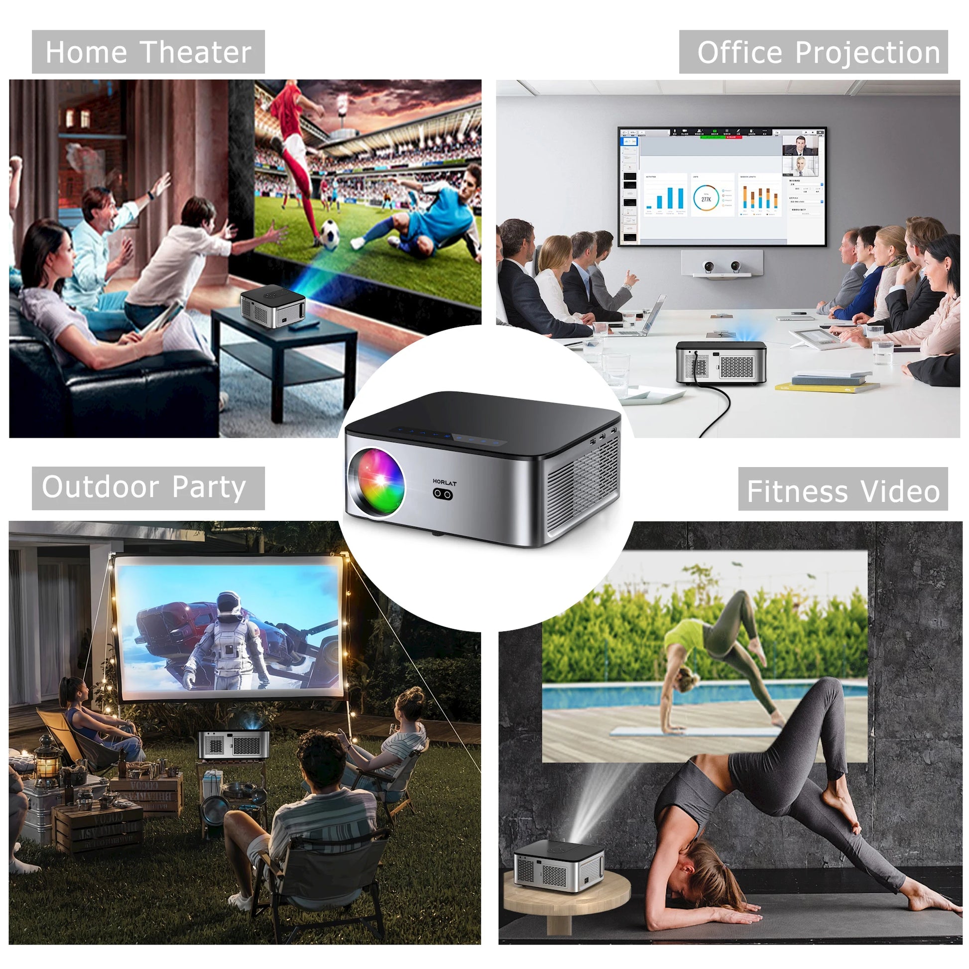 New 1600Ansi Beamer Android 4K Outdoor Projector 32GB Rom Full HD 1080P 8K Video Home Theater Auto Focus Keystone 5G Wifi