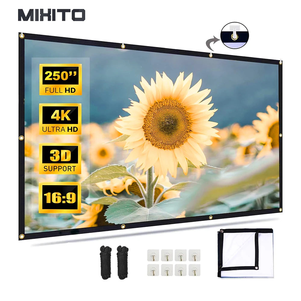 250" High-Density Portable Projector Screen - Foldable,Anti-Wrinkle,Dual-Sided HD Projection for Home,Outdoor,And Camping