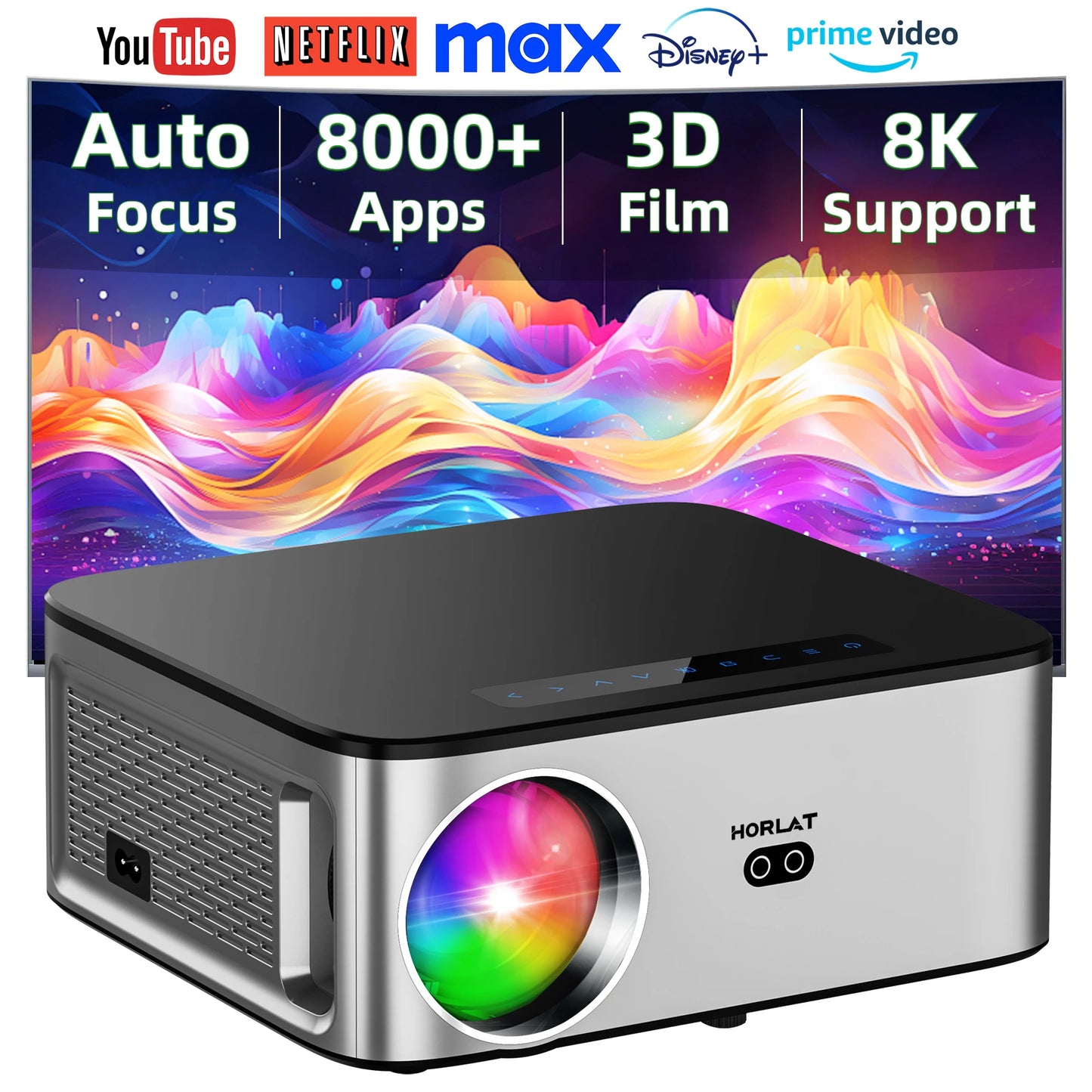 New 1600Ansi Beamer Android 4K Outdoor Projector 32GB Rom Full HD 1080P 8K Video Home Theater Auto Focus Keystone 5G Wifi