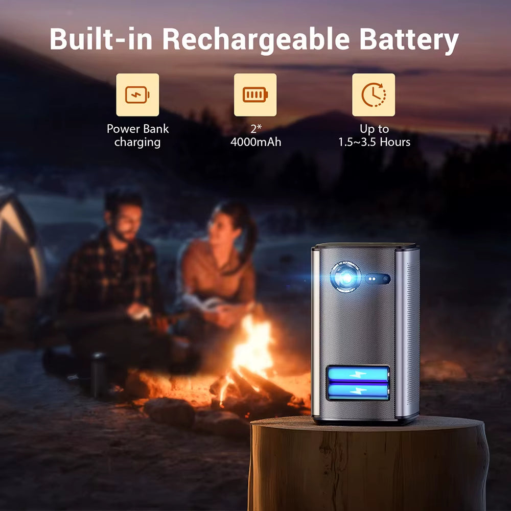 P70 Projector 4K 1080P DLP Mini Portable Projector Home Theater Smart Wi-Fi & Bluetooth for Movies & Gaming with Battery