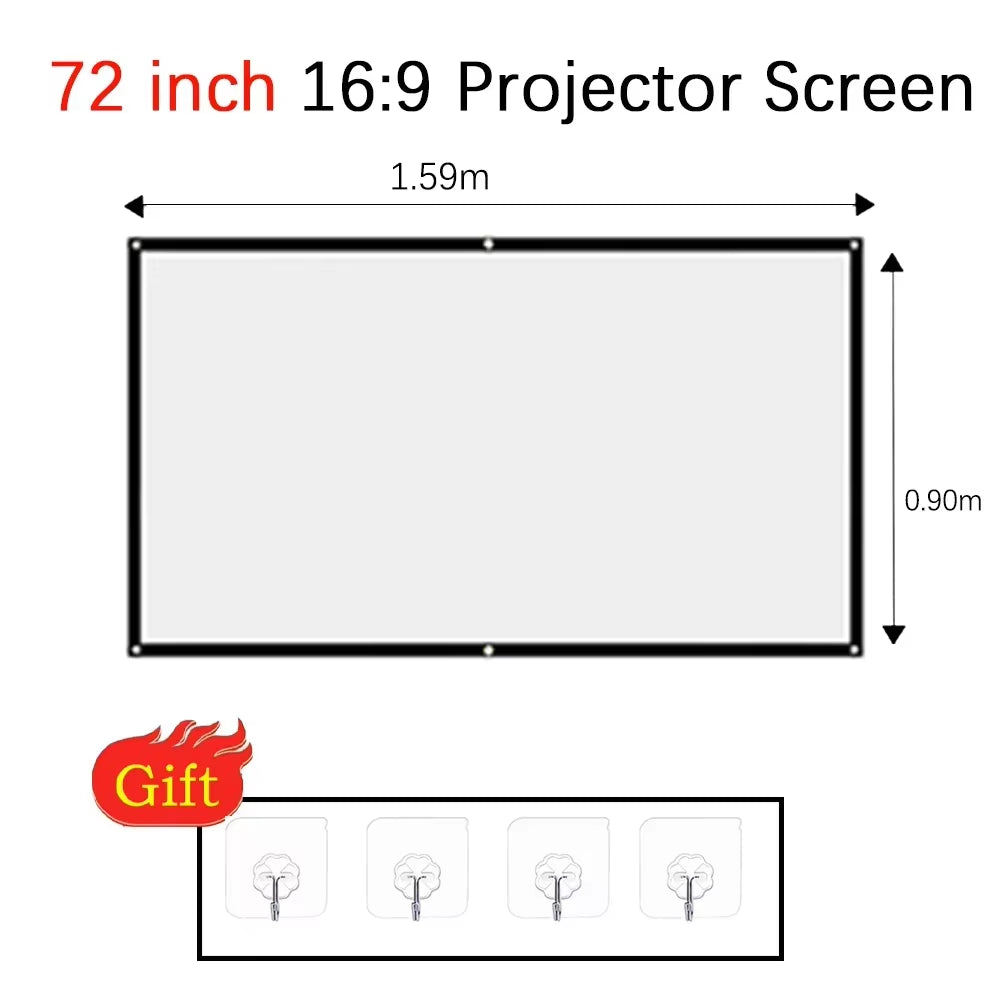 60/72/84/100/120/150 Inch High-Definition Simple Home Projector Screen Folding anti Glare Portable Projection Curtains Screen