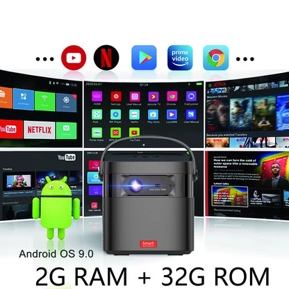 Auto Focus 4K 3D DLP Projector Android 9.0 Build Battery Daytime Proyector 5G Wifi 2G+32G Memory Game Video Beamer