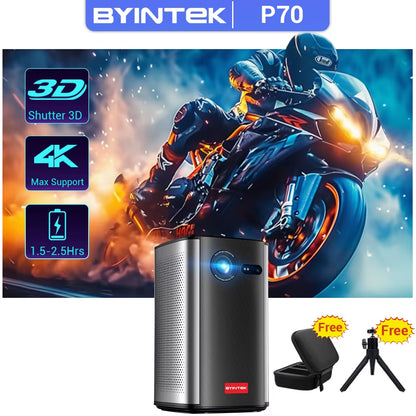 P70 Projector 4K 1080P DLP Mini Portable Projector Home Theater Smart Wi-Fi & Bluetooth for Movies & Gaming with Battery