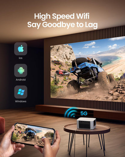 Neo Mini Portable Projector 1080P, 540 ISO Lumens, Netflix Officially-Licensed,180" Display, 2X6W Dolby Audio, HDR10, Auto Focus, DLP Projector with Wifi and Bluetooth