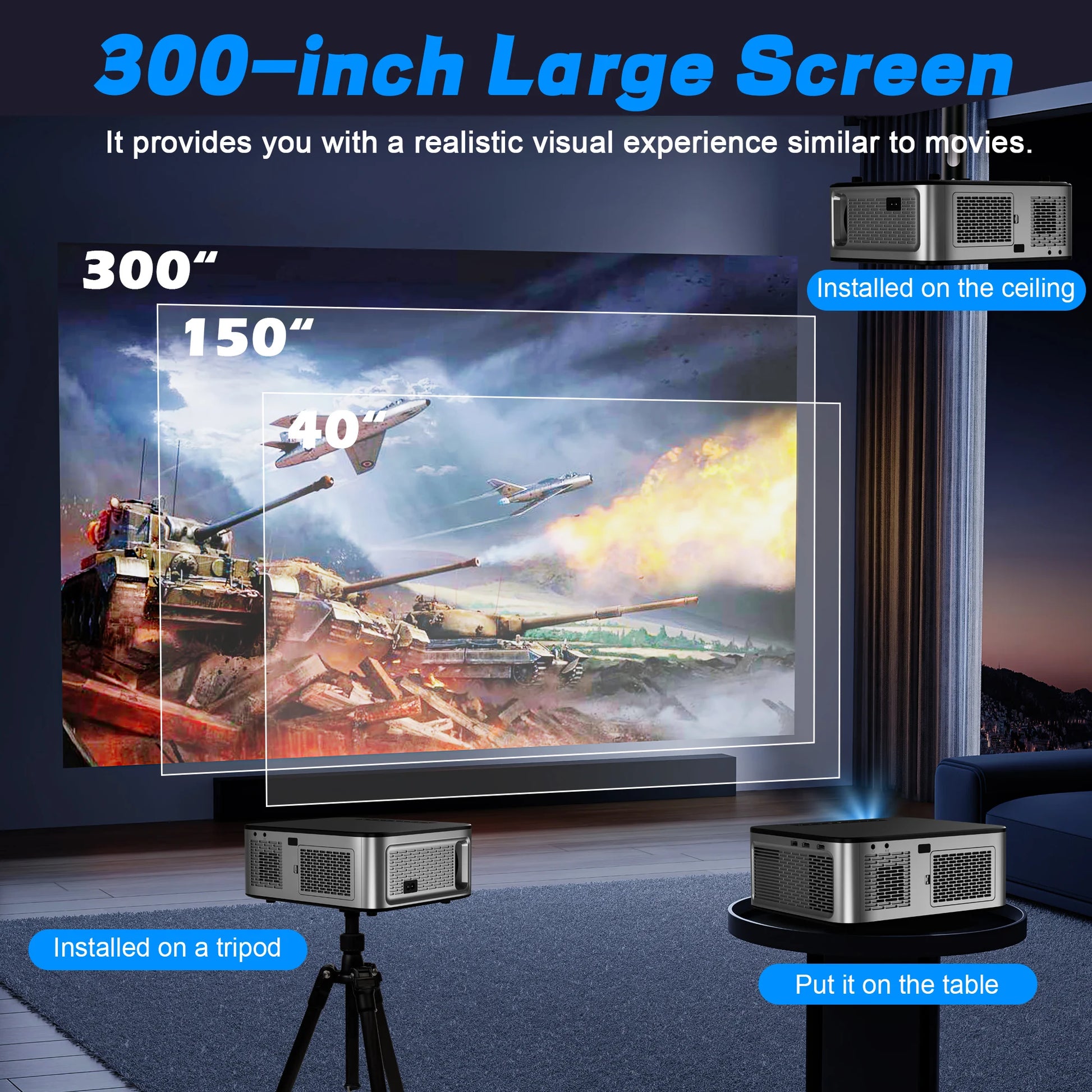 New 1600Ansi Beamer Android 4K Outdoor Projector 32GB Rom Full HD 1080P 8K Video Home Theater Auto Focus Keystone 5G Wifi