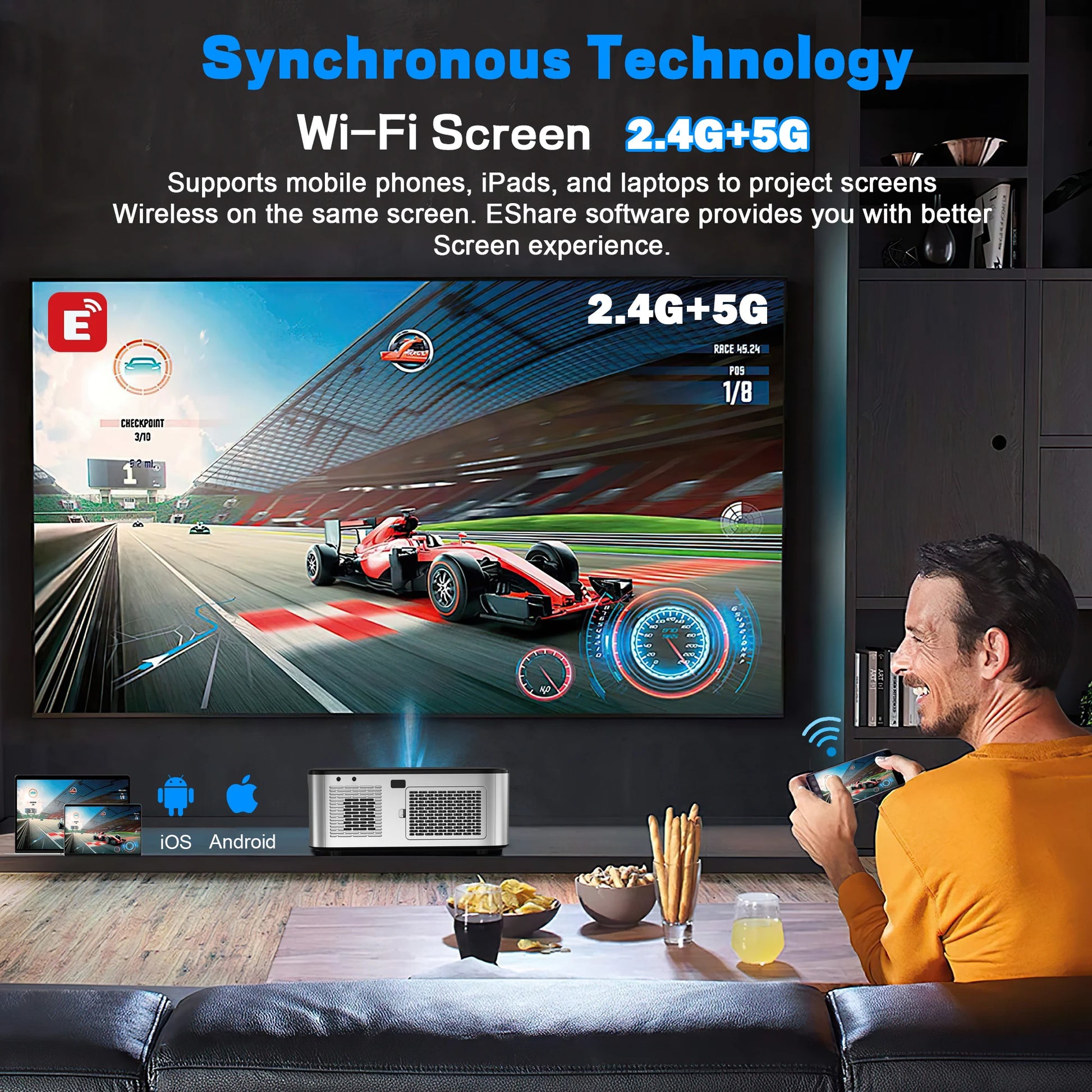 New 1600Ansi Beamer Android 4K Outdoor Projector 32GB Rom Full HD 1080P 8K Video Home Theater Auto Focus Keystone 5G Wifi