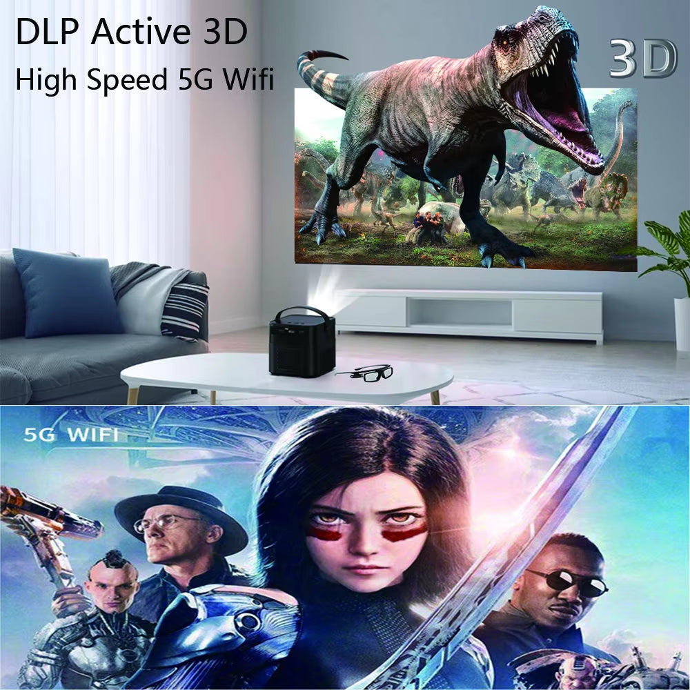 Auto Focus 4K 3D DLP Projector Android 9.0 Build Battery Daytime Proyector 5G Wifi 2G+32G Memory Game Video Beamer