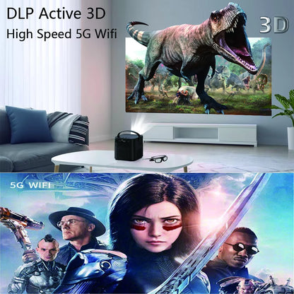 Auto Focus 4K 3D DLP Projector Android 9.0 Build Battery Daytime Proyector 5G Wifi 2G+32G Memory Game Video Beamer