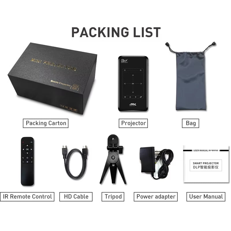 Smartidea New 3D 4K Phone Size HD Projector AC3 Android Wifi DLP Smart Proyector Beamer BT Battery Build-In Airplay Miracast